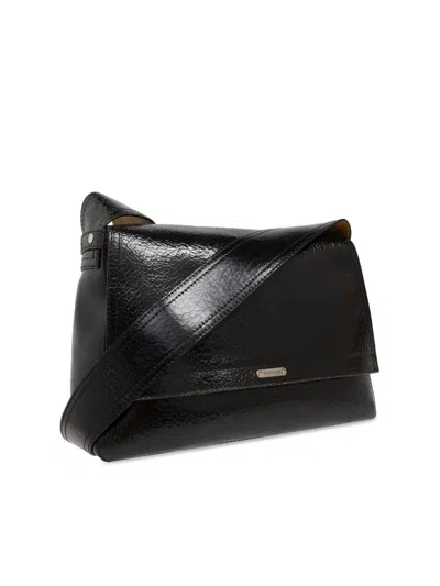 Alexander Mcqueen Black Leather The Slouch Crossbody Bag In Blackcaramelsilver