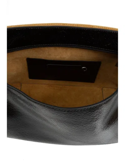 Alexander Mcqueen Black Leather The Slouch Crossbody Bag In Blackcaramelsilver