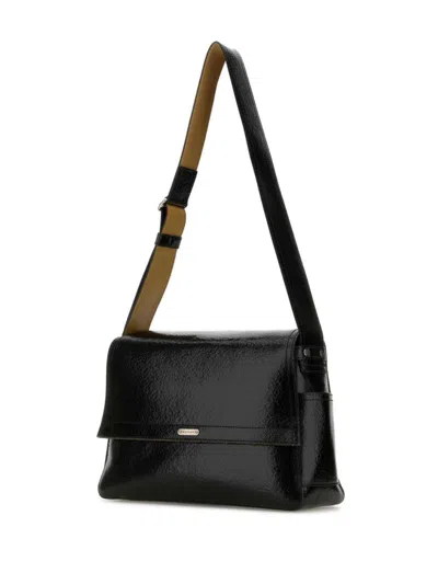 Alexander Mcqueen Black Leather The Slouch Crossbody Bag In Blackcaramelsilver