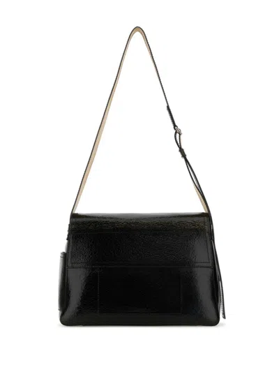 Alexander Mcqueen Black Leather The Slouch Crossbody Bag In Blackcaramelsilver