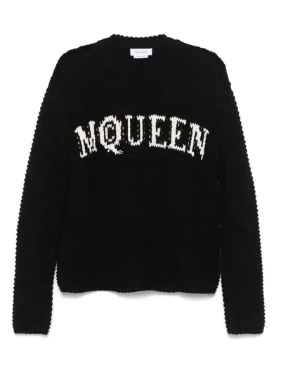 Alexander Mcqueen Mcqueen Textured Cotton Sweater With Inlaid Logo In Black