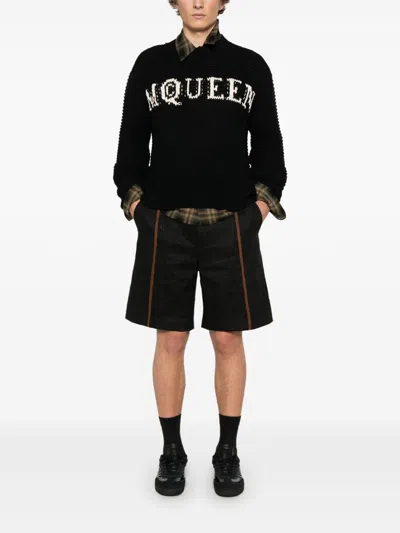 Alexander Mcqueen Mcqueen Textured Cotton Sweater With Inlaid Logo In Black