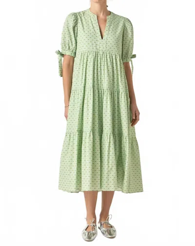 English Factory Geo Print Tiered Cotton Midi Dress In Green