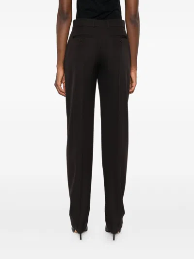 Alexander Mcqueen High-waisted Brown Wool Trousers With Front Pleats In Black