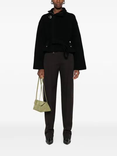 Alexander Mcqueen High-waisted Brown Wool Trousers With Front Pleats In Black
