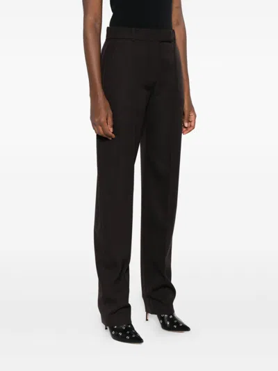Alexander Mcqueen High-waisted Brown Wool Trousers With Front Pleats In Black