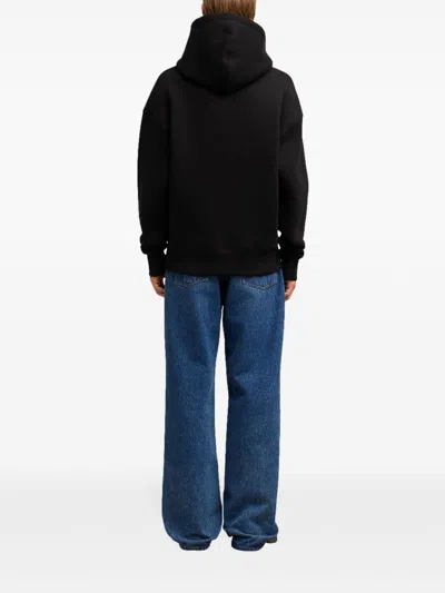 Ami Alexandre Mattiussi Hooded Cotton Sweatshirt With Kangaroo Pocket And Ribbed Finish In Black