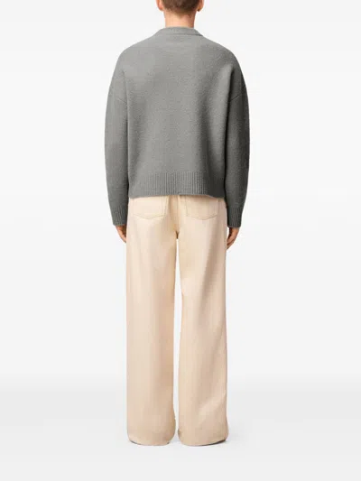 Ami Alexandre Mattiussi Grey Alpaca Ami De Coeur Crewneck Sweater Grey In Gray
