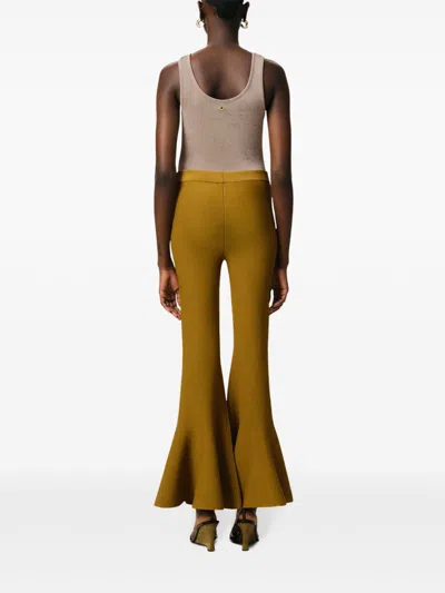 Ami Alexandre Mattiussi Fluted Hem High Waist Stretch Trousers In Green