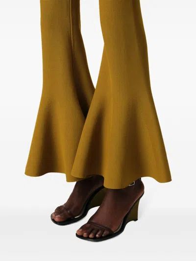 Ami Alexandre Mattiussi Fluted Hem High Waist Stretch Trousers In Green