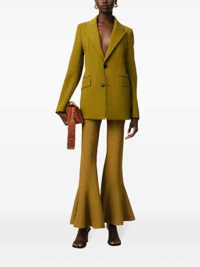 Ami Alexandre Mattiussi Fluted Hem High Waist Stretch Trousers In Green