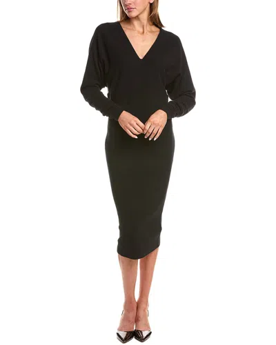 Reiss Jenna Wool & Cashmere-blend Ruched Sleeve Knitted Bodycon Dress In Black