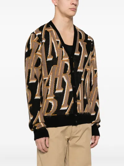 Amiri Brushed Logo-jacquard Wool-blend Cardigan In Brown