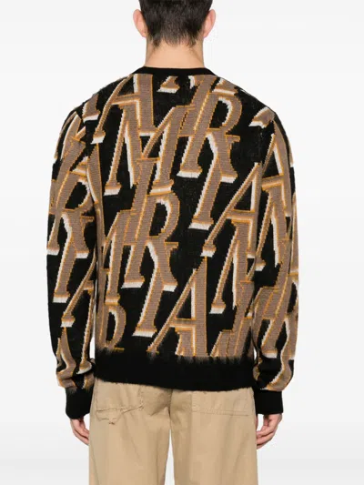 Amiri Brushed Logo-jacquard Wool-blend Cardigan In Brown