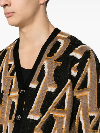 Amiri Brushed Logo-jacquard Wool-blend Cardigan In Brown
