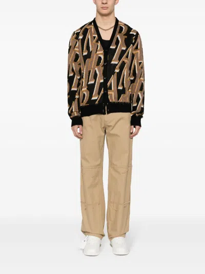 Amiri Brushed Logo-jacquard Wool-blend Cardigan In Brown