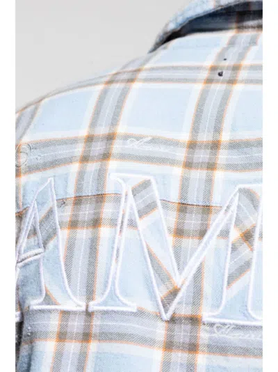 Amiri Mens Sea Blue Shotgun Distressed Regular-fit Cotton Flannel Shirt In Blue