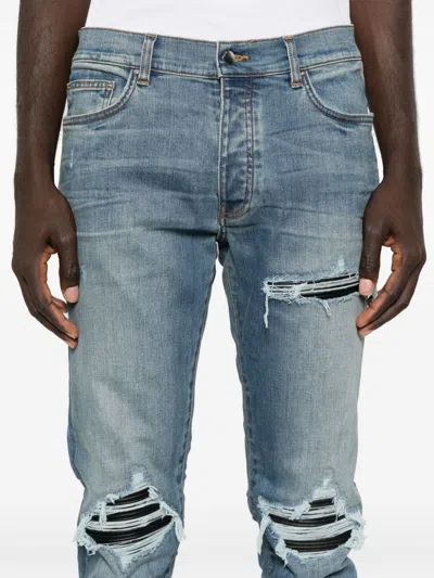 Amiri Mens Dark Indigo Mx1 Distressed Slim-leg Stretch-denim Jeans In Blue