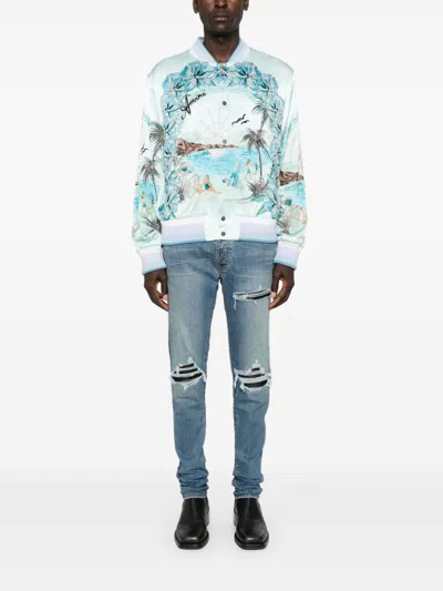 Amiri Mens Dark Indigo Mx1 Distressed Slim-leg Stretch-denim Jeans In Blue