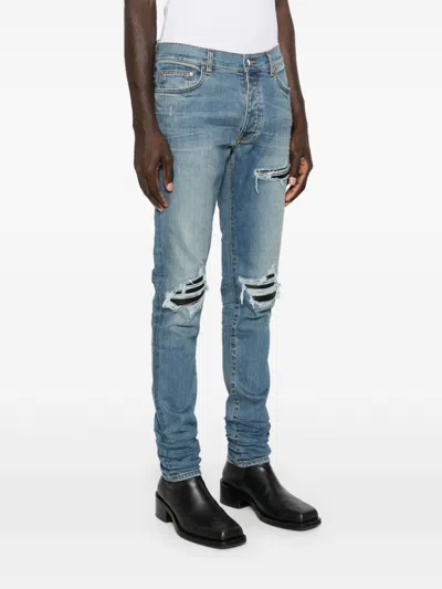 Amiri Mens Dark Indigo Mx1 Distressed Slim-leg Stretch-denim Jeans In Blue