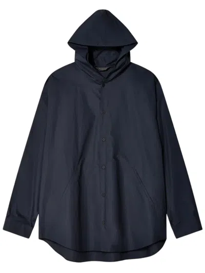Balenciaga Lightweight Blue Poplin Hooded Shirt In Blue