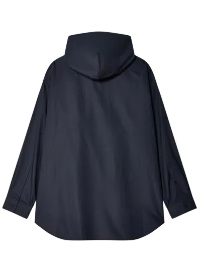 Balenciaga Lightweight Blue Poplin Hooded Shirt In Blue
