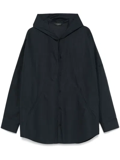 Balenciaga Lightweight Blue Poplin Hooded Shirt In Blue