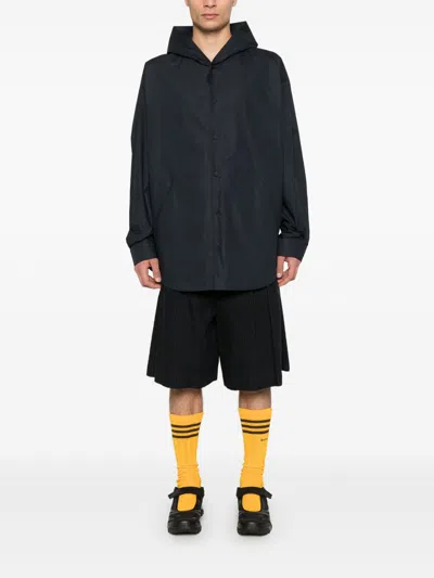 Balenciaga Lightweight Blue Poplin Hooded Shirt In Blue