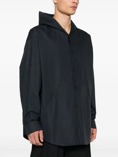 Balenciaga Lightweight Blue Poplin Hooded Shirt In Blue
