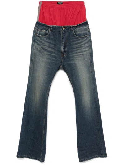 Balenciaga Men Layered Jeans In Blue