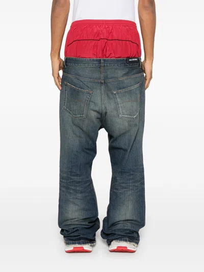 Balenciaga Men Layered Jeans In Blue