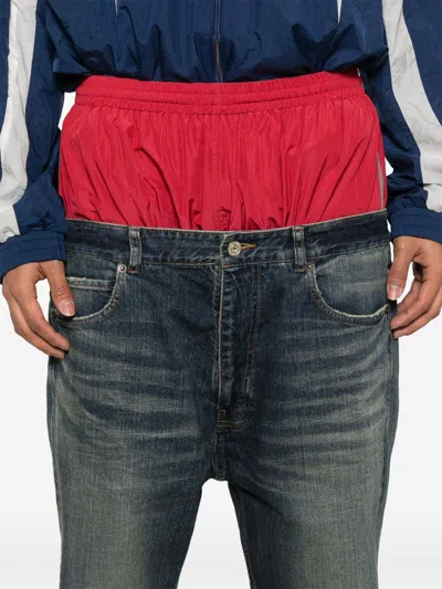 Balenciaga Men Layered Jeans In Blue