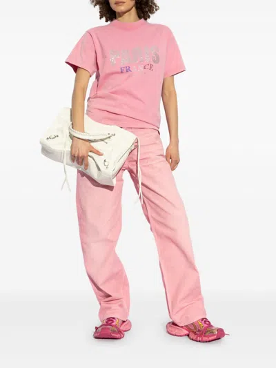 Balenciaga Paris Strass T-shirt In Pink
