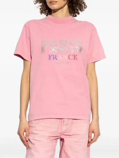 Balenciaga Paris Strass T-shirt In Pink