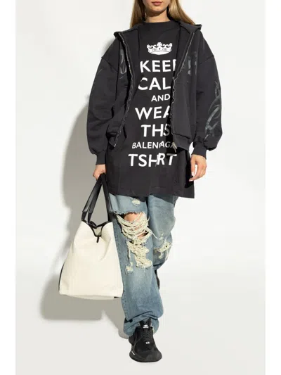 Balenciaga Gucci Fabric Ballet Flats With Logo In Black