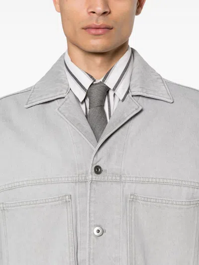 Bottega Veneta Light Grey Washed Denim Shirt In Multicolor