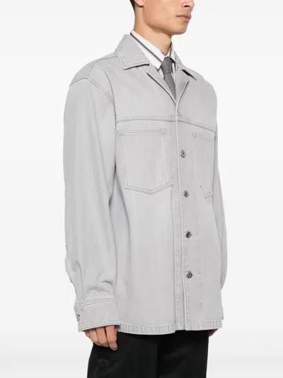 Bottega Veneta Light Grey Washed Denim Shirt In Multicolor