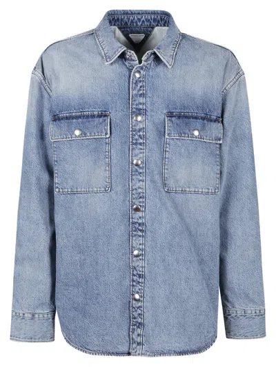 Bottega Veneta Men Logo Shirt In Blue