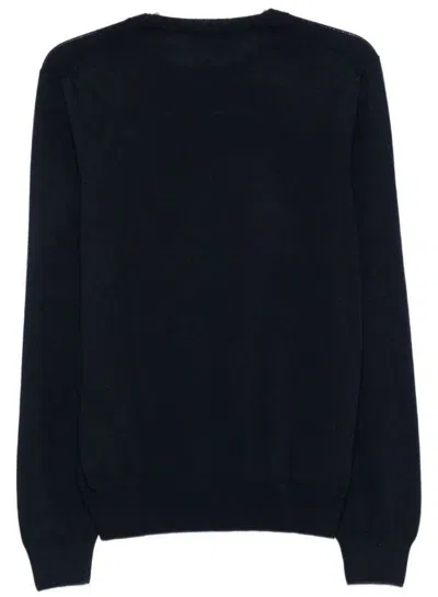 Fay Round Neck Fine Wool Sweater With Ribbed Detailing In Blue