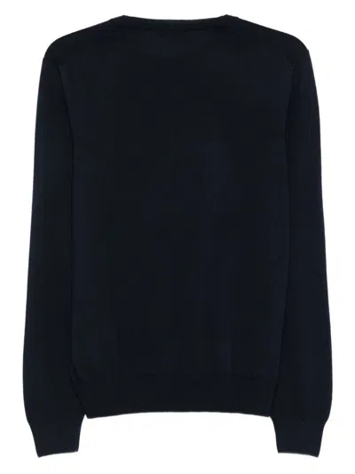 Fay Round Neck Fine Wool Sweater With Ribbed Detailing In Blue