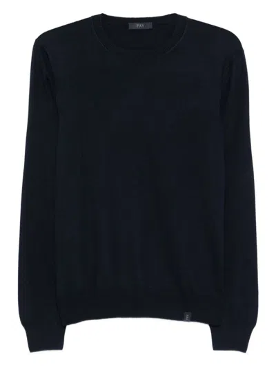 Fay Round Neck Fine Wool Sweater With Ribbed Detailing In Blue