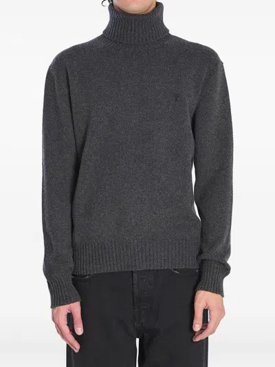 Ami Alexandre Mattiussi Ami Paris Charcoal Cashmere Blend Sweater In Gray