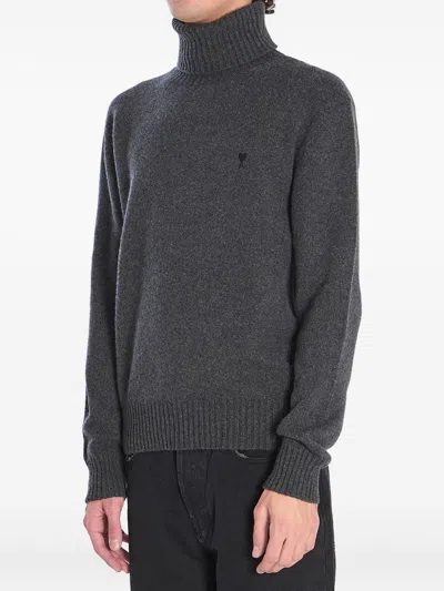Ami Alexandre Mattiussi Ami Paris Charcoal Cashmere Blend Sweater In Gray