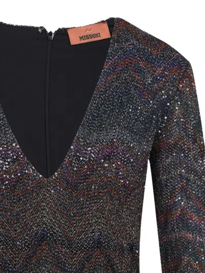 Missoni Fitted Mini Dress With Multicolored Zigzag In Gray