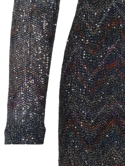 Missoni Fitted Mini Dress With Multicolored Zigzag In Gray