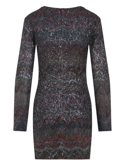 Missoni Fitted Mini Dress With Multicolored Zigzag In Gray