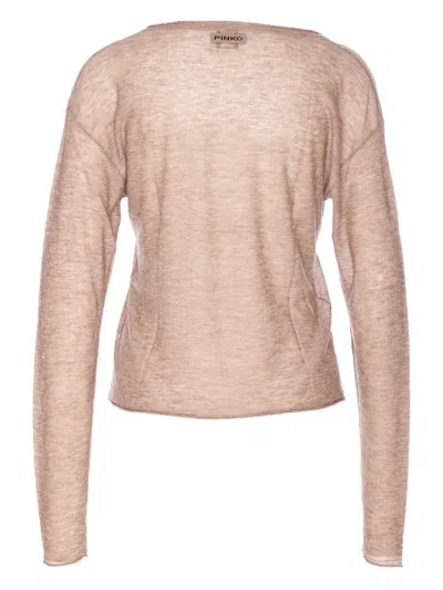 Pinko Salomone Wool Sweater With Micro Sequins In Neutral