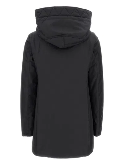 Fay Toggle Coat In Black Wool Blend Fabric In Black