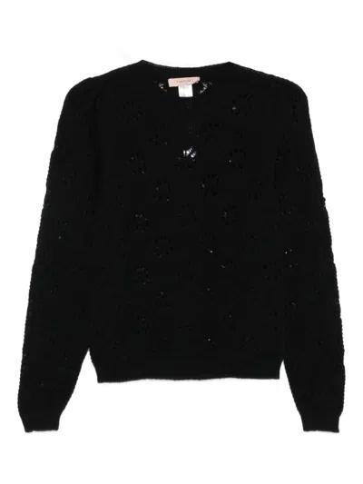 Twinset Twin-set Black Sweater With Floral Openwork Detailing In Black