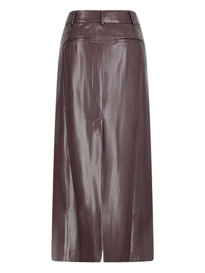 The Andamane Bordeaux Faux Leather Midi Skirt In Brown